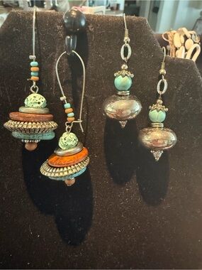 Boho Turquoise , silver set of  Layered Bead Drop Earrings - Unbranded